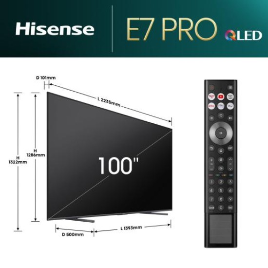 Hisense 100" E7NQ Pro, 4K Ultra HD 3840x2160, QLED, 144Hz