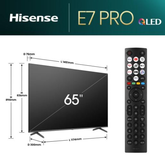 Hisense 75" E7NQ Pro, 4K Ultra HD 3840x2160, QLED, 144Hz