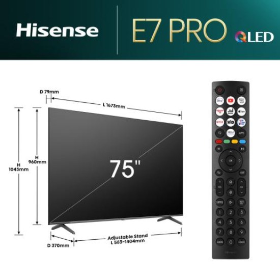 Hisense 75" E7NQ Pro, 4K Ultra HD 3840x2160, QLED, 144Hz